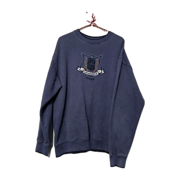 Vtg Best Grandpa Ever Crew Sweatshirt Size XL Blue Preppy Y2K 90s Crewneck Gift - Picture 1 of 6